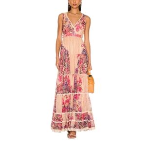 HEMANT & NANDITA | Leah Floral Tiered Maxi Dress | Resort Boho | Size L